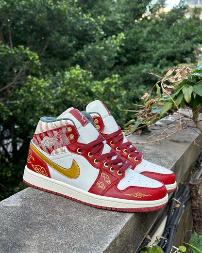 ☁️🧧🐉 Air Jordan 1 Mid Custom Red Chinese New Year🐲🔥 🇨🇳 [$315 on Etsy]
