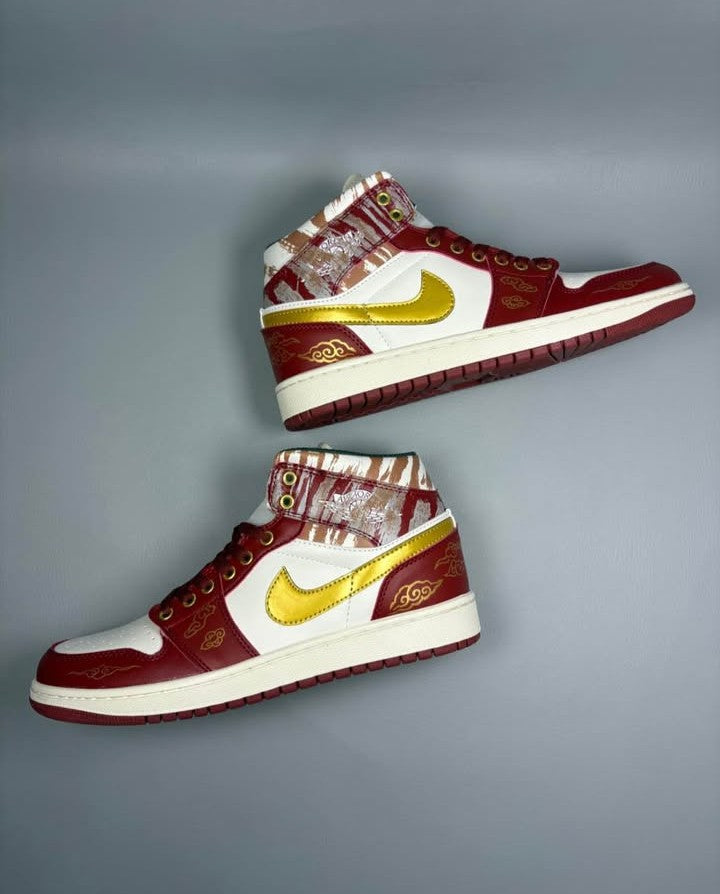 ☁️🧧🐉 Air Jordan 1 Mid Custom Red Chinese New Year🐲🔥 🇨🇳 [$315 on Etsy]